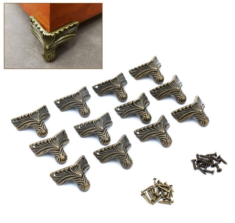 Anmeilexst 12 Pcs Vintage Bronze Foot Wooden Box, Gift Box, Jewelry Box Leg Foot Corner Protector (Contains Bronze Screws) - Image 1